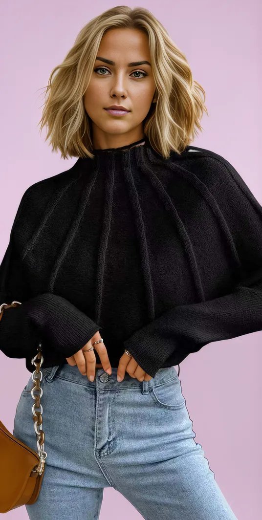Variant image for Damen Pullover Warm Cropped Mock Neck Weiches Rippenmaterial Langarm S M L XL-4