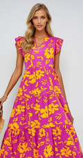 RUFFLED CAP SLEEVE MIDI DRESS – Elegantes Sommerkleid mit Rüschenärmeln