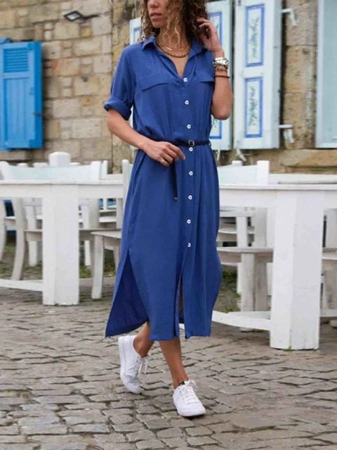 ELENA – Elegantes Sommerkleid aus Leinen mit V-Ausschnitt