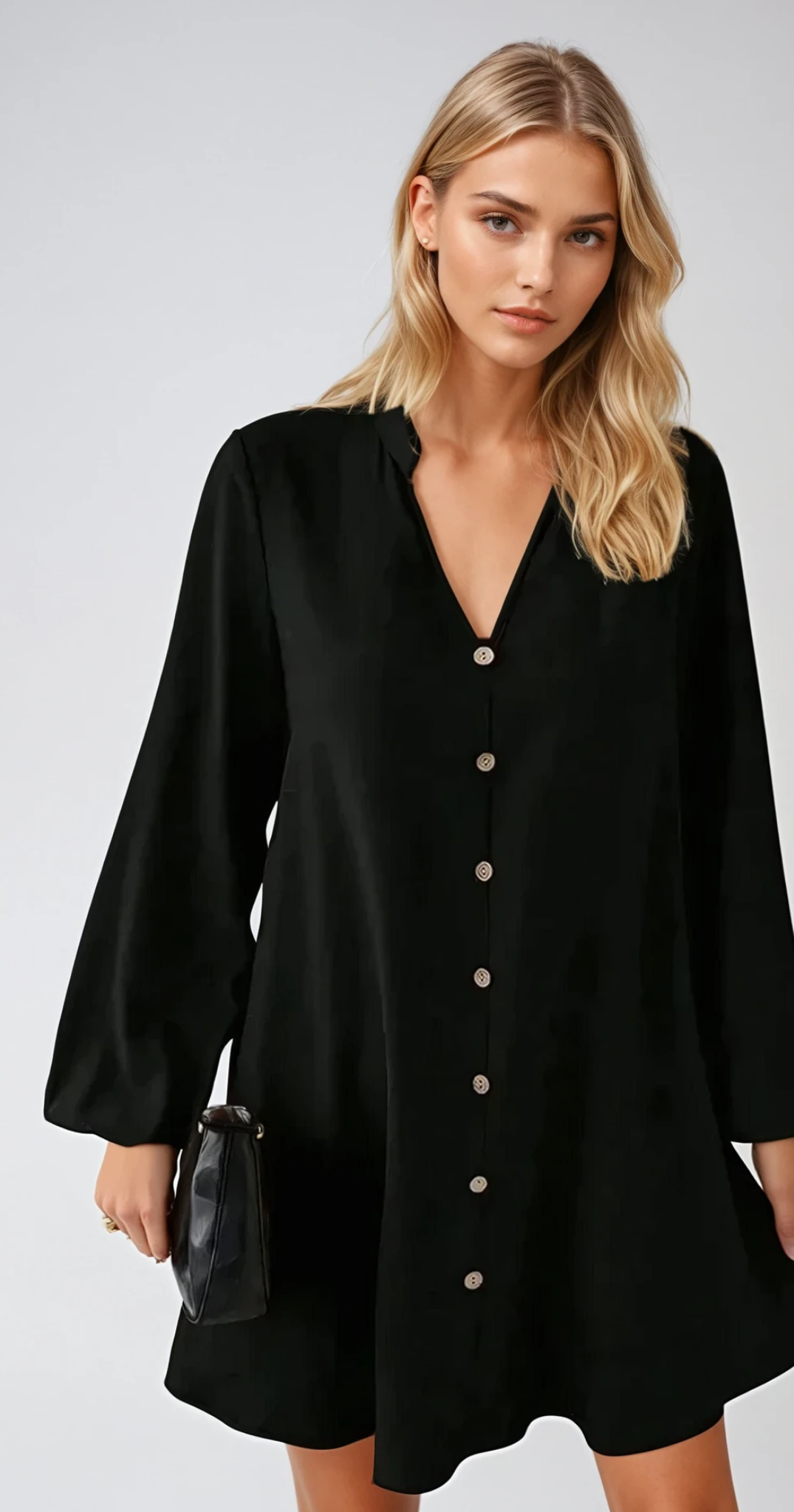 CHIC – Notched Langarm Mini Kleid mit Elegantem Design