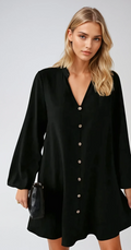 CHIC – Notched Langarm Mini Kleid mit Elegantem Design