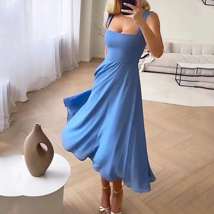 Damen Ärmelloses Kleid Einfarbig Festlich Hochzeitsgast S-XL Baumwollmischung-3