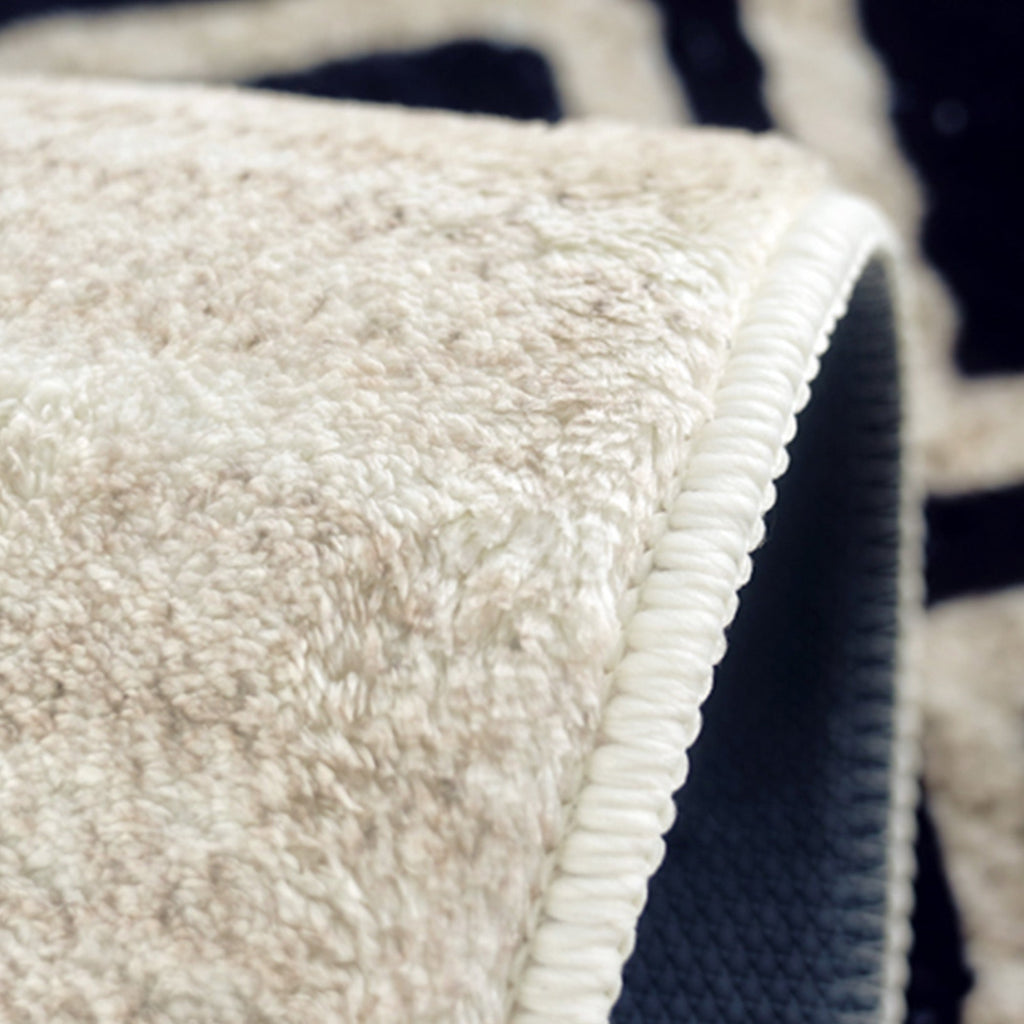 Traditioneller Waschbarer Teppich in Schwarz und Creme - Langlebig, Pflegeleicht für Wohnzimmer und Haustiere-5