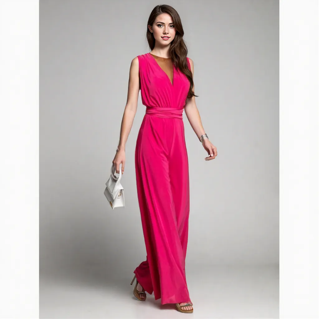 Variant image for Damen Jumpsuit Festlich Ärmellos Schwarz Weitbein Wrap Taille Elegant-5