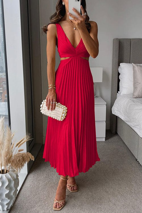 Variant image for Damen Abendkleid Plissee Midi V-Ausschnitt Ärmellos mit Cut-Outs Eleganz-5