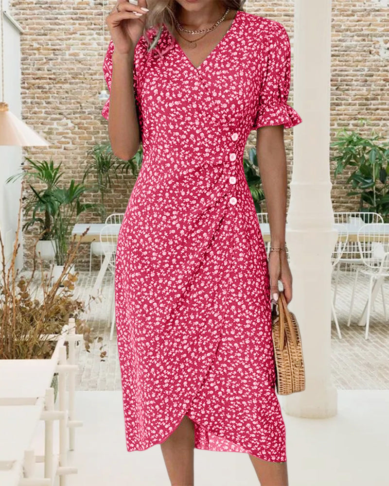 ISLA – Elegantes Midi Kleid mit Floralprint und Ärmeln