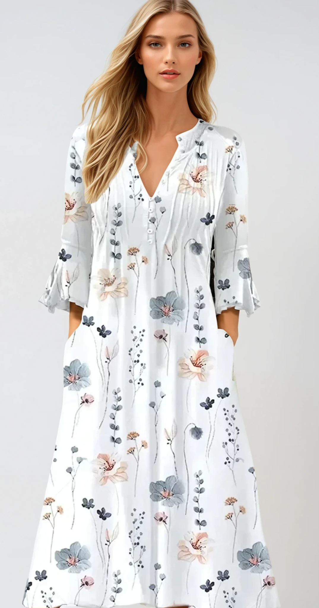 LENA – Floral Midi Kleid aus Baumwollmischung
