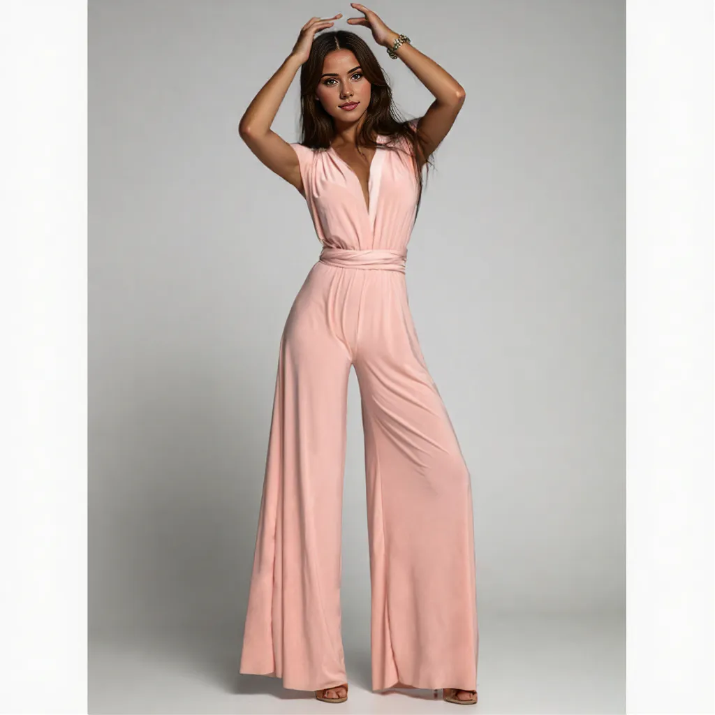 Variant image for Damen Jumpsuit Festlich Ärmellos Schwarz Weitbein Wrap Taille Elegant-9
