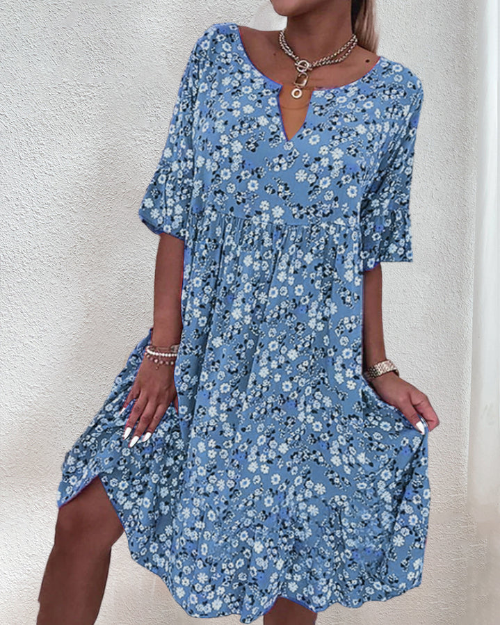 SOPHIE – Midi Kleid mit Blumenmuster und Taillengürtel