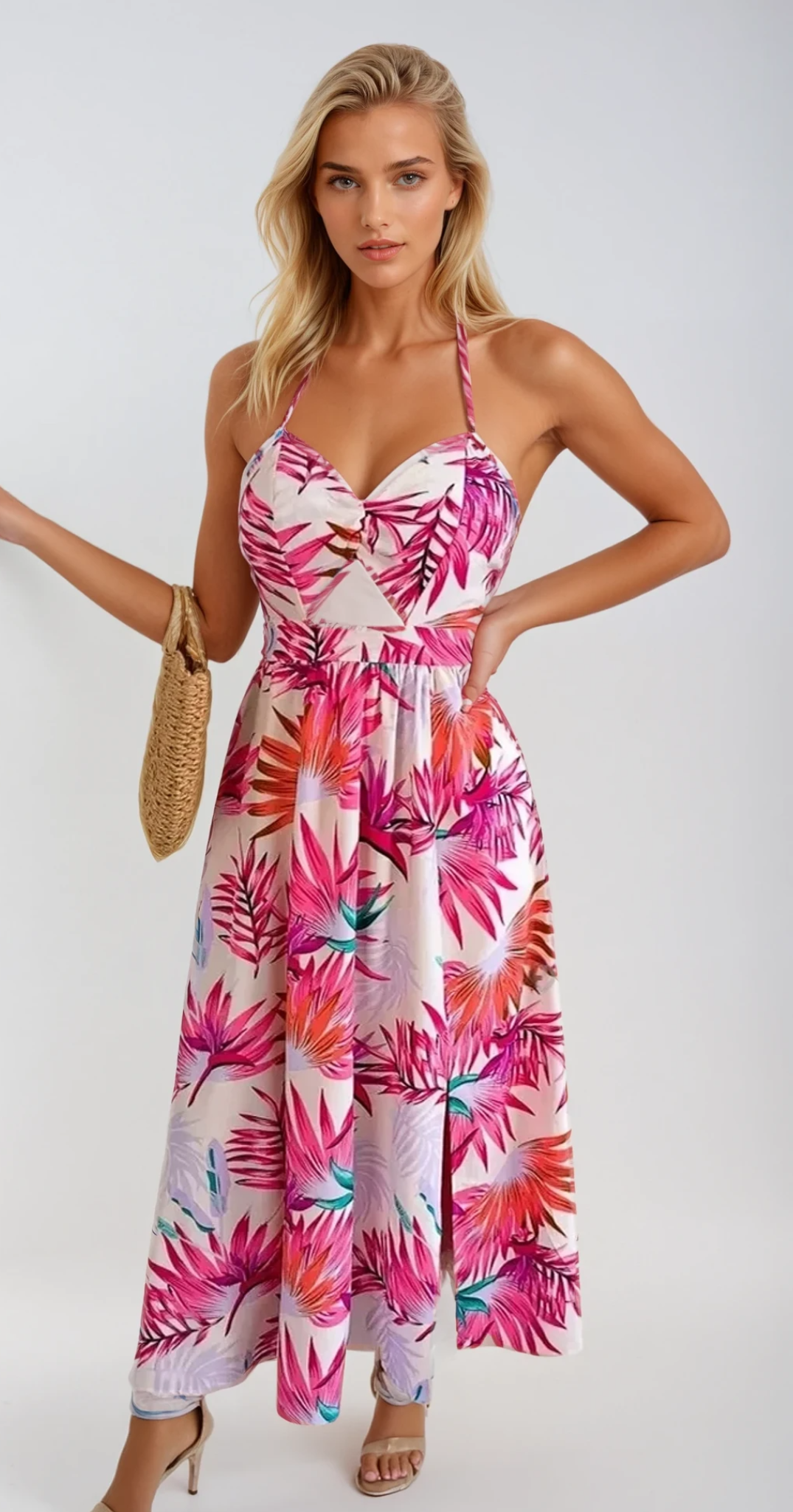 BOTANICAL BLISS – Rückenfreies Cutout Kleid mit Schlitz