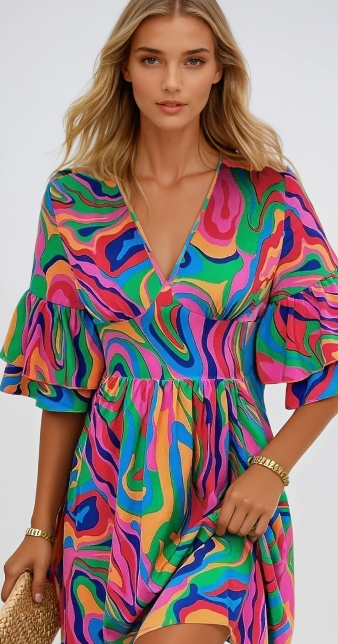 SUNLIT CHARME – Rüschensommerkleid mit V-Ausschnitt