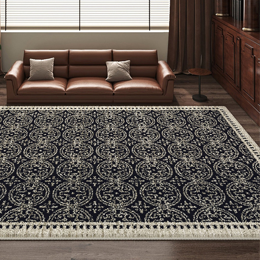 Traditioneller Waschbarer Teppich in Schwarz und Creme - Langlebig, Pflegeleicht für Wohnzimmer und Haustiere-6