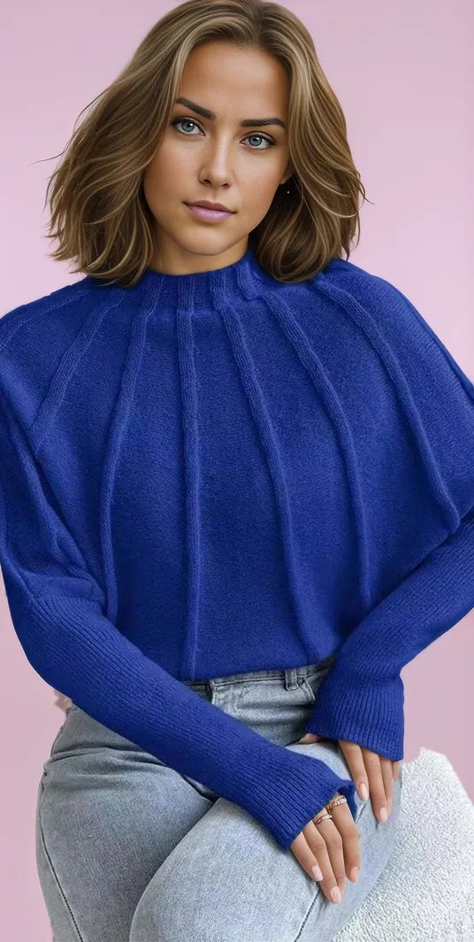 Variant image for Damen Pullover Warm Cropped Mock Neck Weiches Rippenmaterial Langarm S M L XL-7