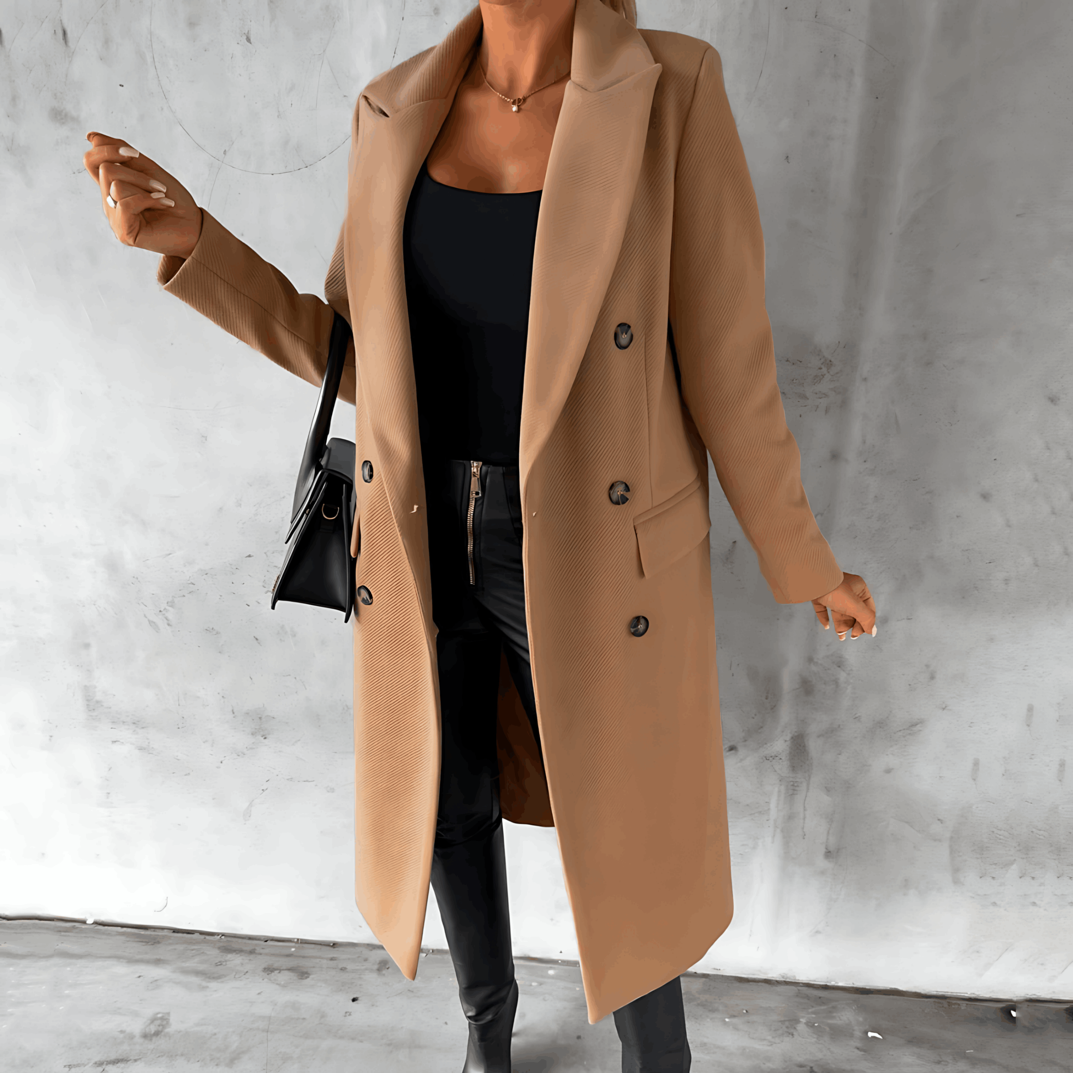 Alta – Lange elegante Smart-Casual-Jacke mit Knöpfen und hohem Kragen