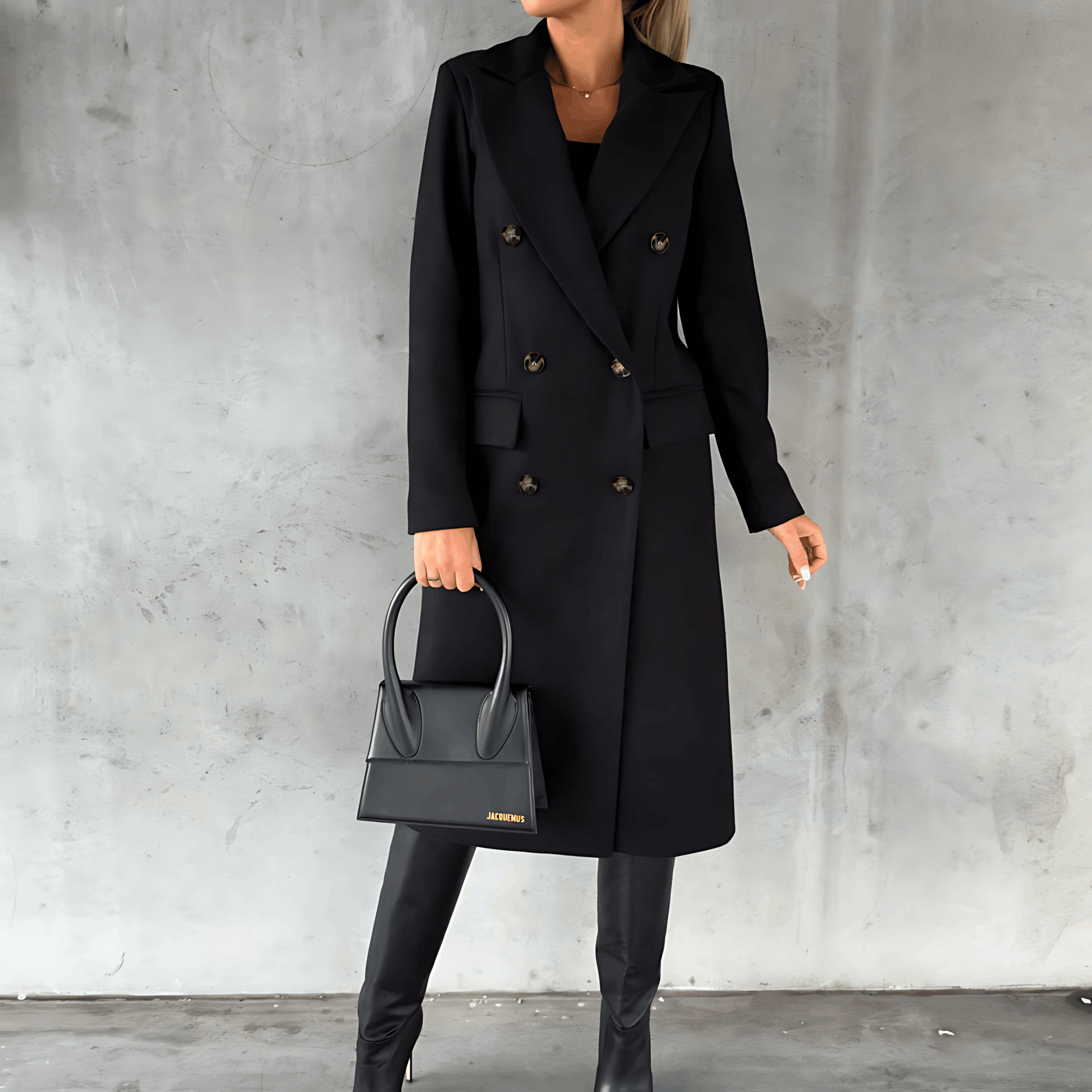 Alta – Lange elegante Smart-Casual-Jacke mit Knöpfen und hohem Kragen