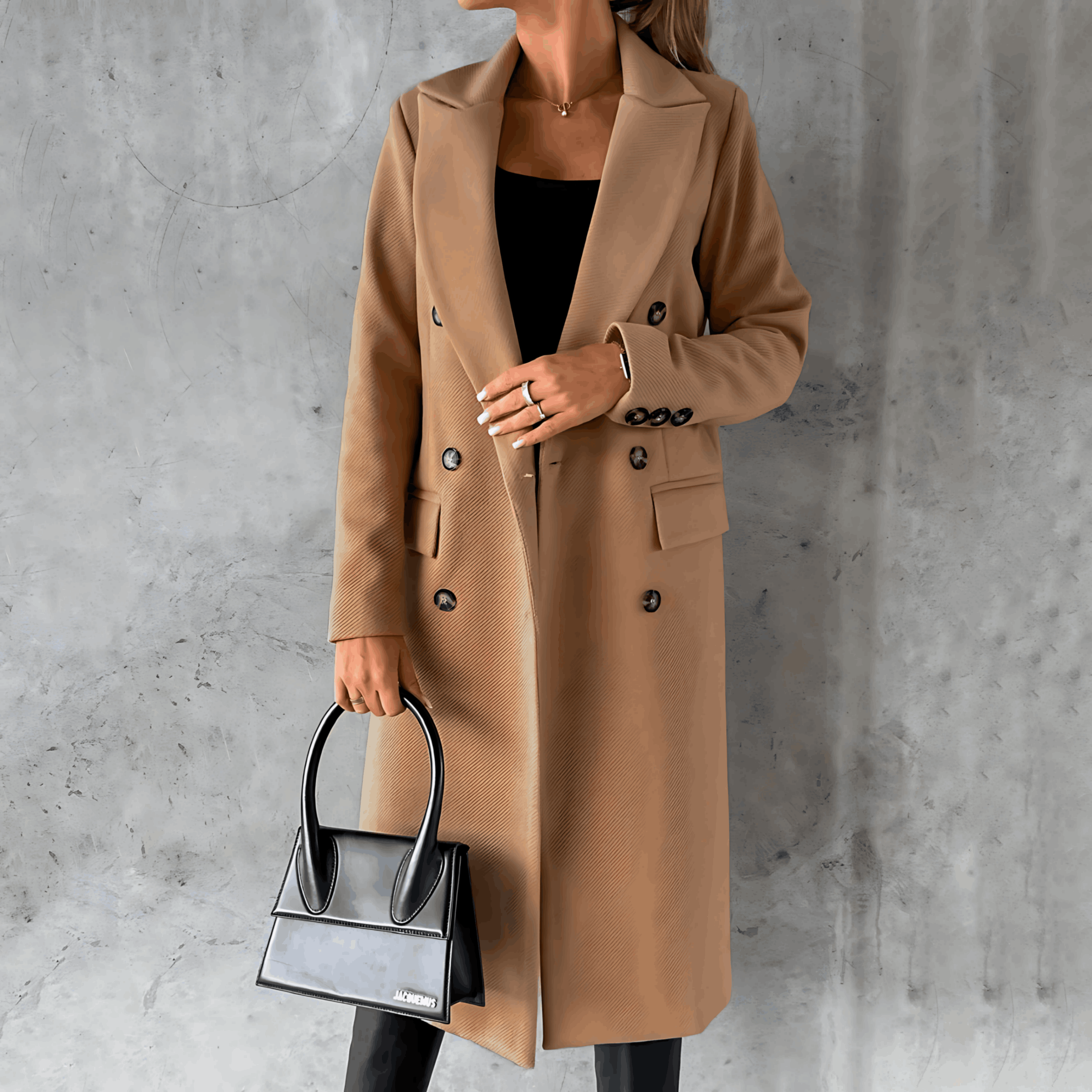 Alta – Lange elegante Smart-Casual-Jacke mit Knöpfen und hohem Kragen