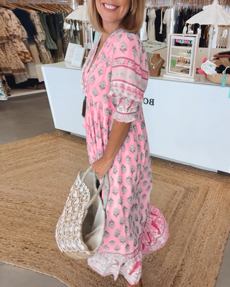 SERENE – Boho Chic Sommerkleid mit V-Ausschnitt und Leinenstoff