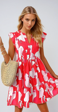 SUNNY DAYS – Bedrucktes Kleid mit Notch-Ausschnitt und Kurzarm