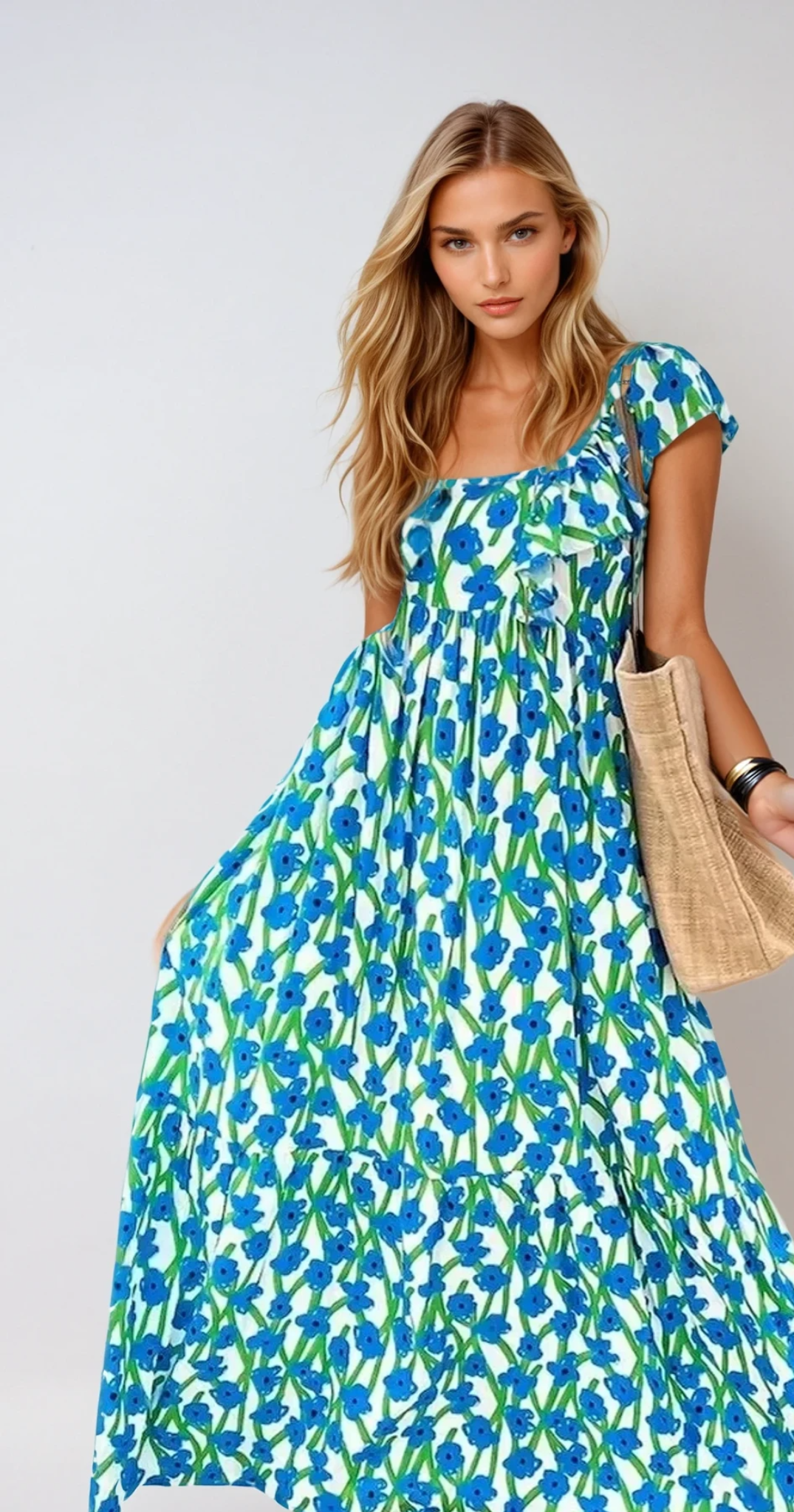 RUFFLED CAP SLEEVE MIDI-KLEID – Florales Sommerkleid mit Ärmeln