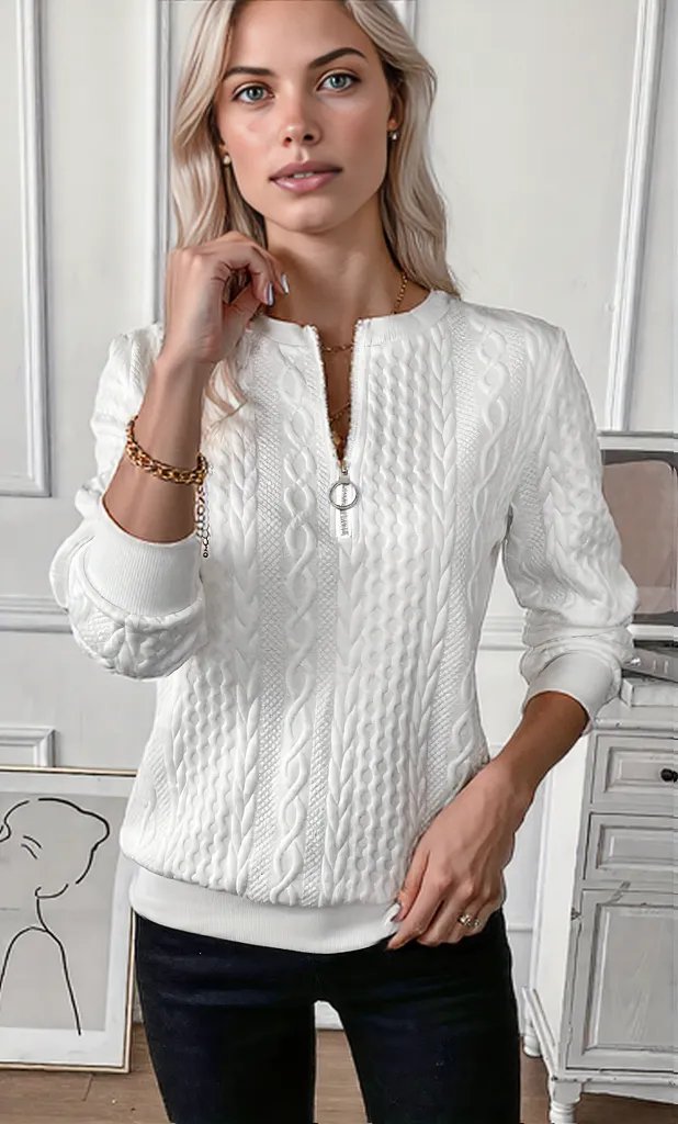 Damen Pullover Baumwolle Regular Fit Mit Reißverschluss Modernes Design In S-2XL-3