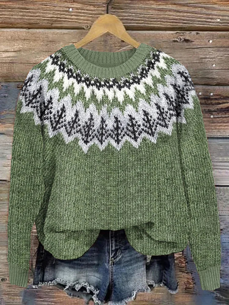 Herrenpullover Langarm Grün Weiß Grafischer Druck Baumwolle/Acryl-2