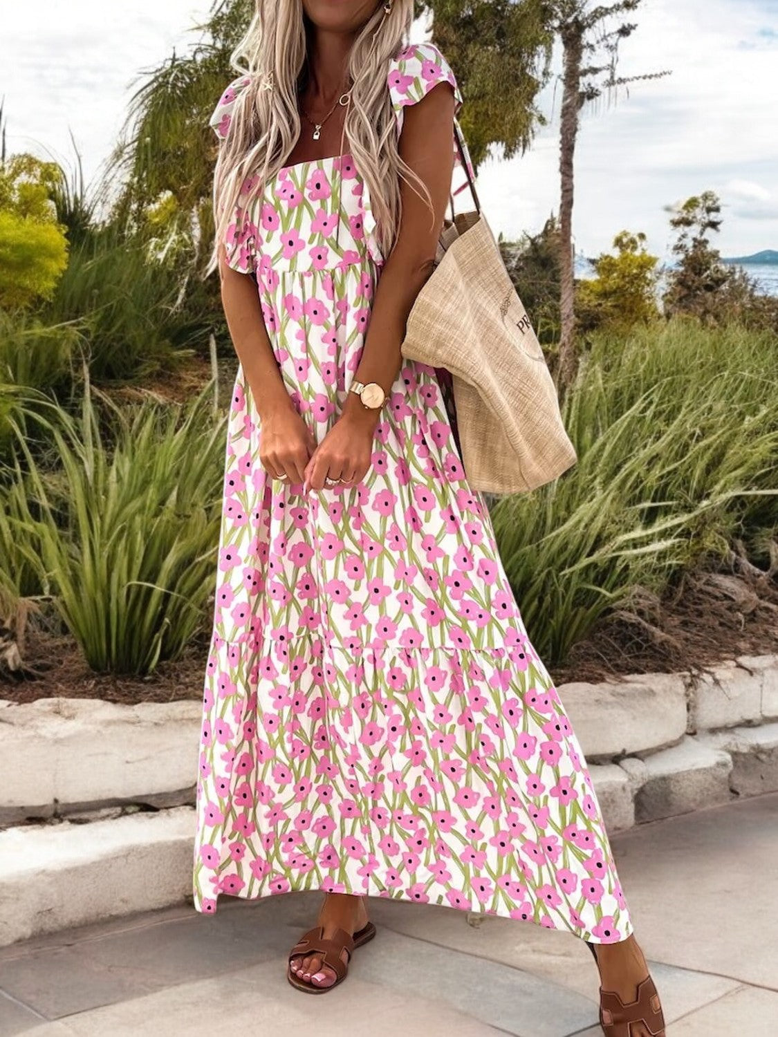 RUFFLED CAP SLEEVE MIDI-KLEID – Florales Sommerkleid mit Ärmeln