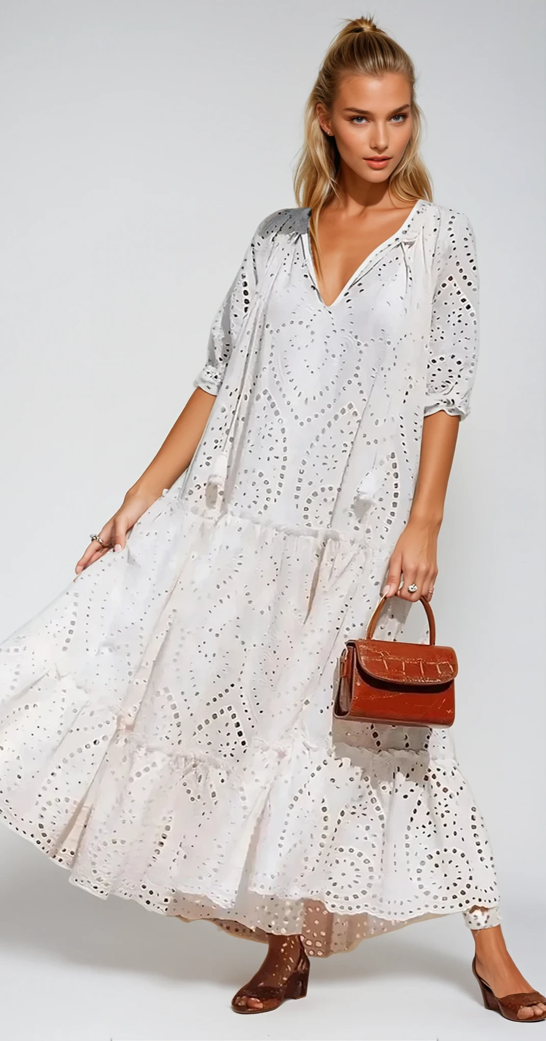 SOMMER CHIC – Baumwollkleid mit Bindegürtel und Volants