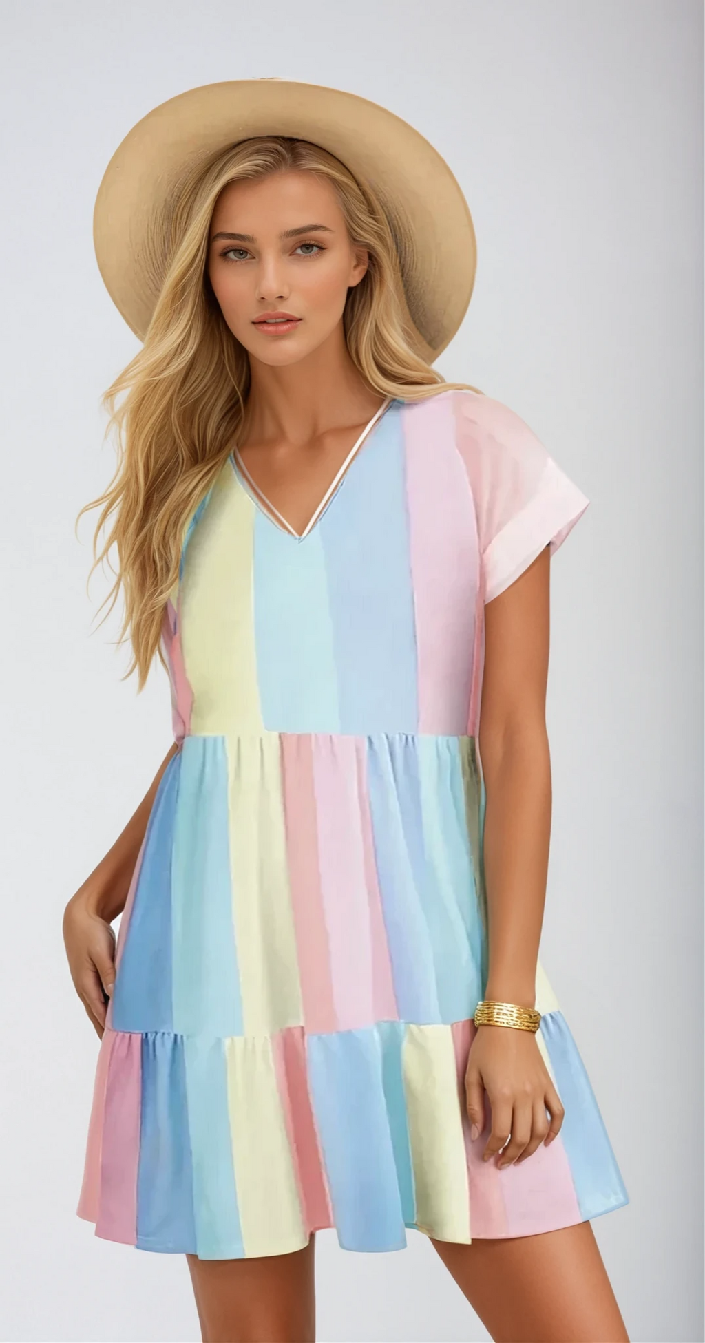 SUNNY VIBES – Farbblock Mini Kleid mit V-Ausschnitt