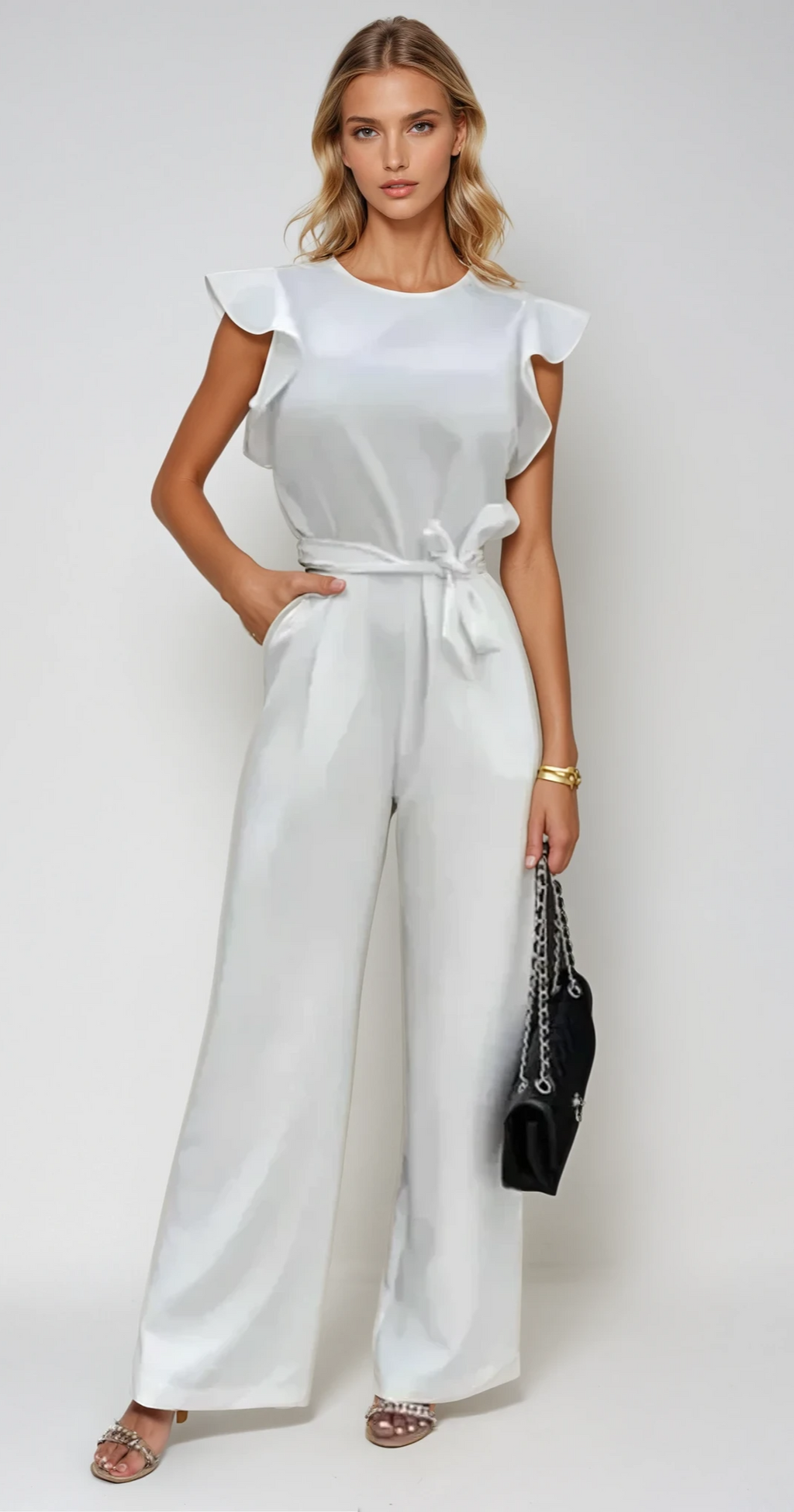 IVANA – Luxuriöser Jumpsuit mit Schleife und V-Ausschnitt