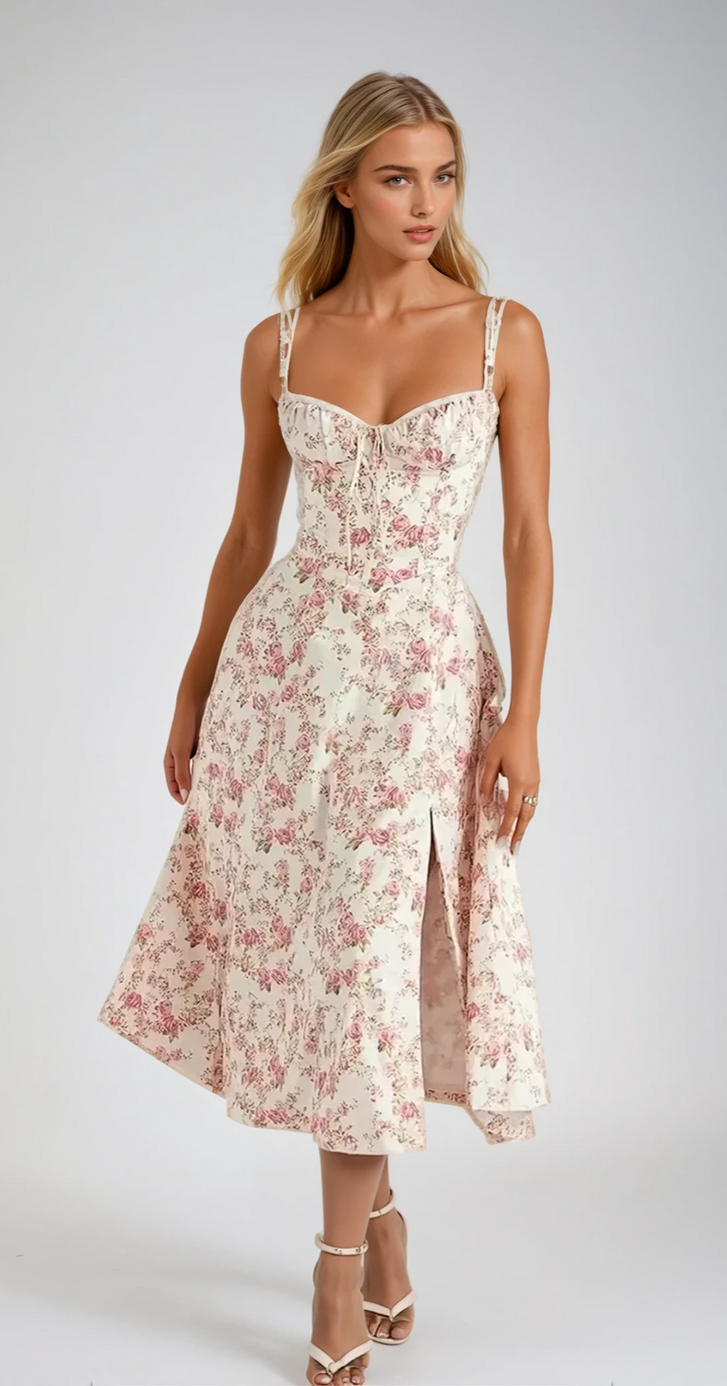 AVERY – Midi Bustier Kleid mit Corsage und Trägern