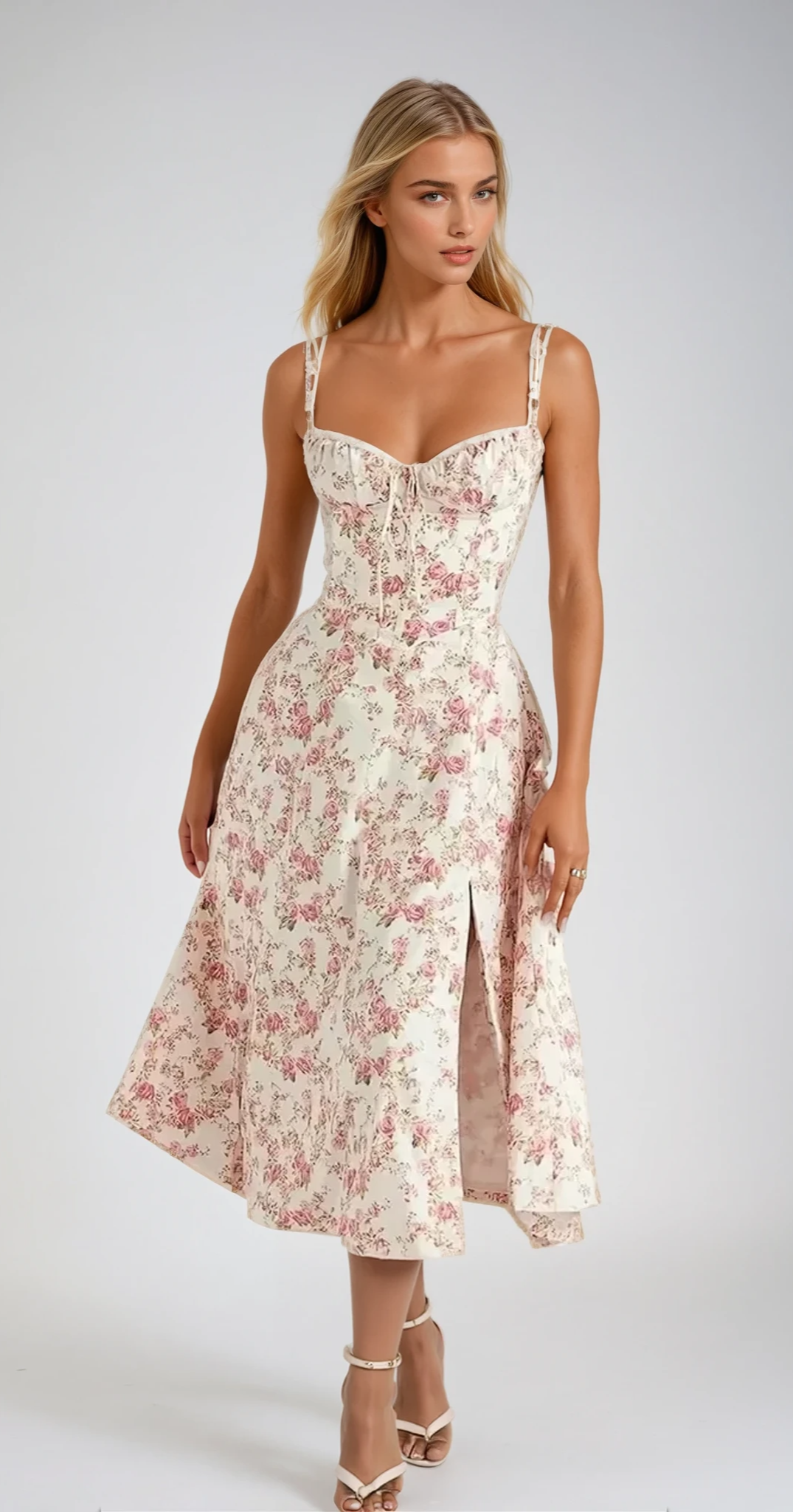 AVERY – Midi Bustier Kleid mit Corsage und Trägern
