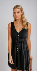 TALIA – Knopfverschluss Sommerkleid mit Kurzarm und V-Ausschnitt