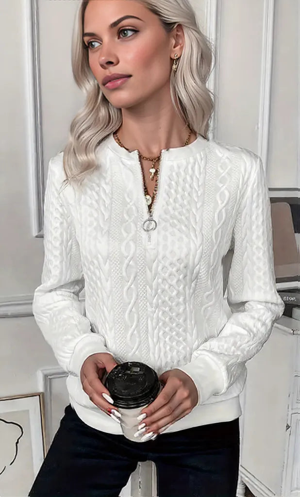 Damen Pullover Baumwolle Regular Fit Mit Reißverschluss Modernes Design In S-2XL-5