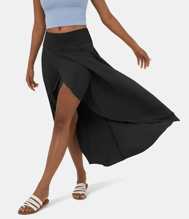 Damen Midi Rock 2 in 1 Schwarz Hoch Taille Schnelltrocknend Mit Eingebauten Shorts-3