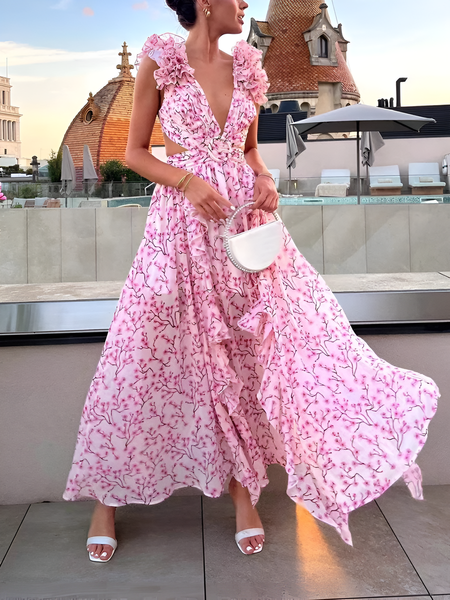 Damen Maxikleid Sommer Romantisch Rüschen Luftig S-XL-1