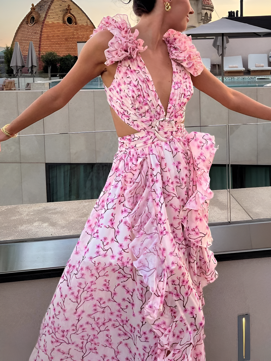 Damen Maxikleid Sommer Romantisch Rüschen Luftig S-XL-2