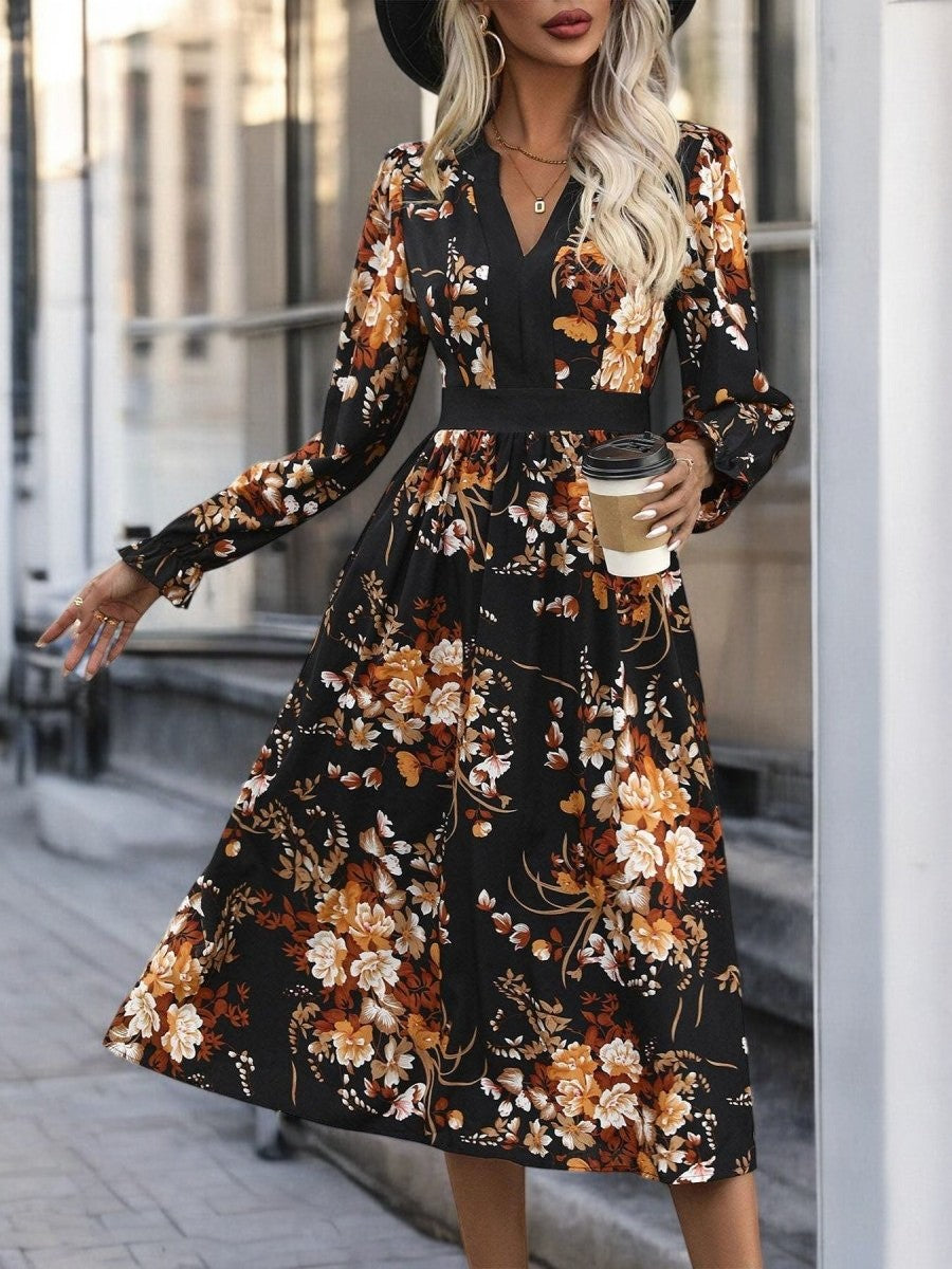 TRENDY – Notched Neck Midi Kleid aus leichtem Stoff