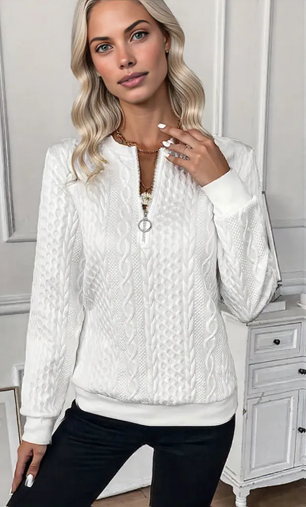 Damen Pullover Baumwolle Regular Fit Mit Reißverschluss Modernes Design In S-2XL-6