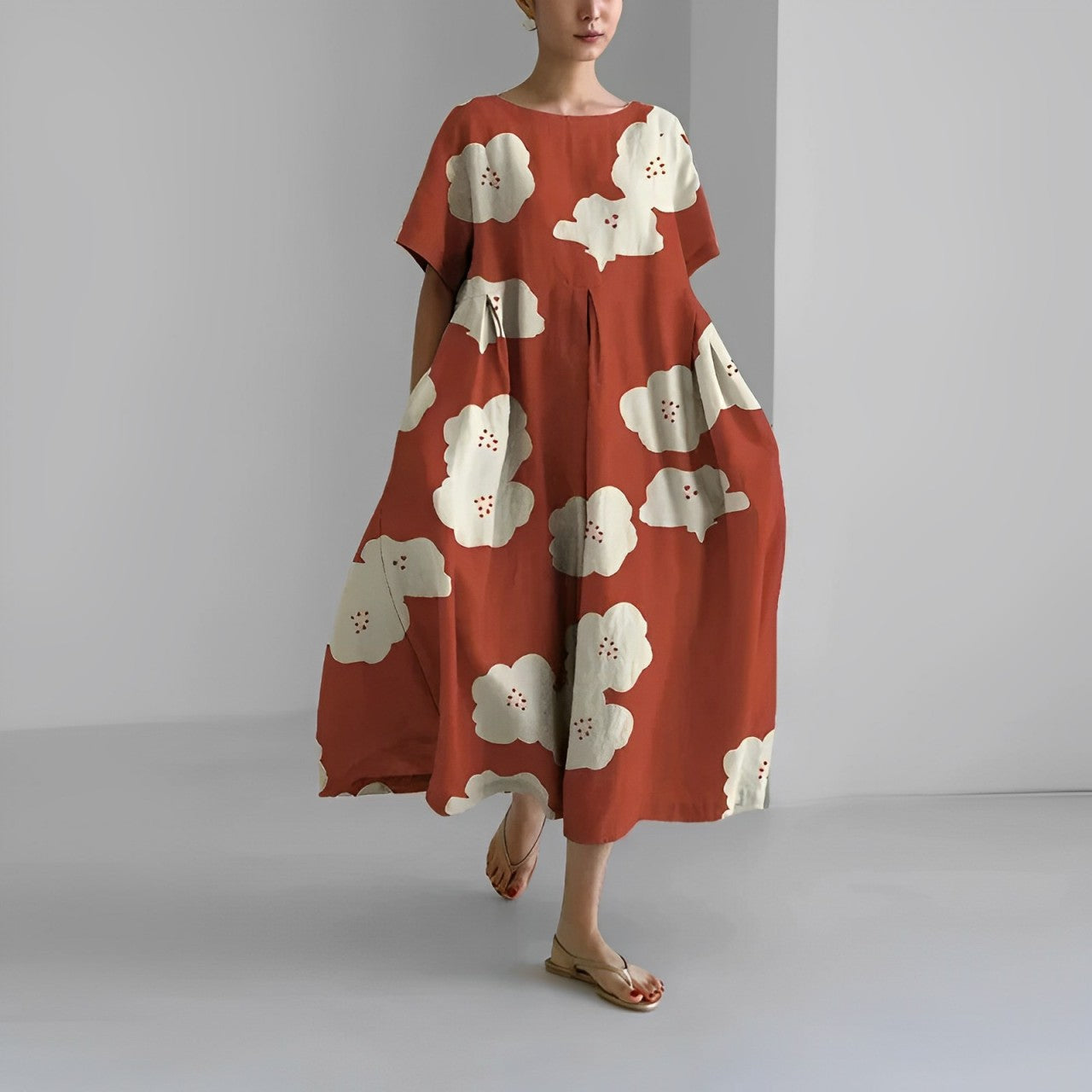 LEILA – Floral Boho Maxikleid mit V-Ausschnitt und Rüschen