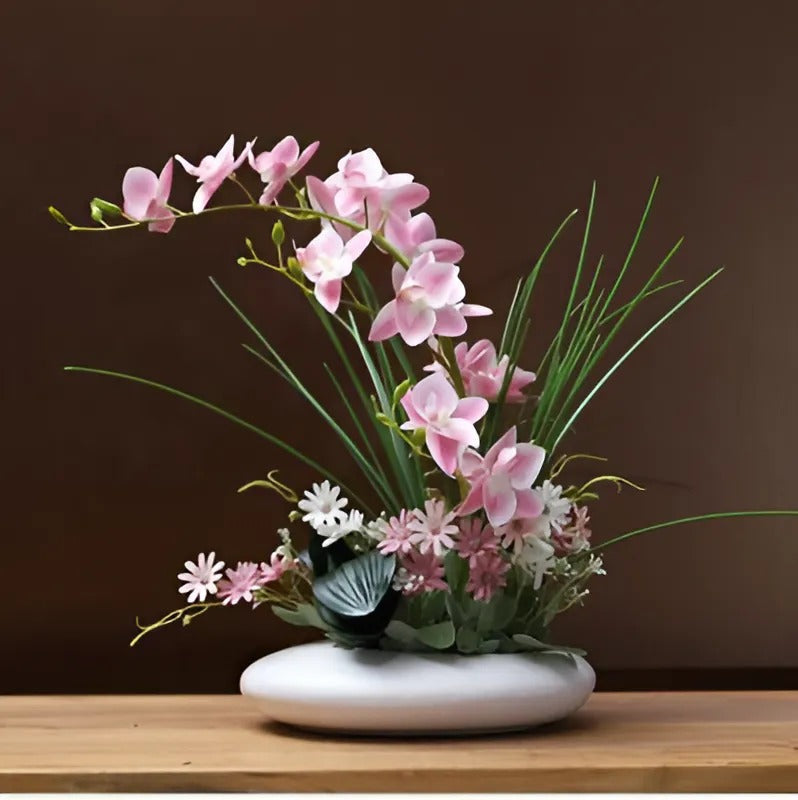 Moderne Keramikvase in Taubenform mit Orchideen-Kunstblumen - 30 cm Hoch, Weiße Vase für Stilvolle Dekoration-5