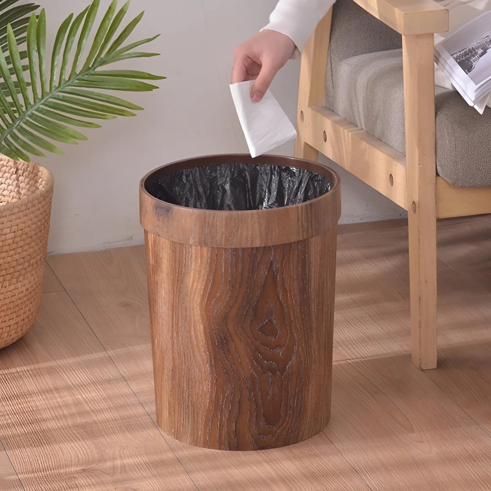Minimalistischer Holzmüllbehälter 8L - Vielseitiger Mülleimer für Küche, Bad und Büro, 22x29cm, Langlebig und Elegant-2
