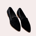 Damen Slip-On Lofters Spitz Zulaufend Glattes Wildleder Schwarz Größe 36-41-1