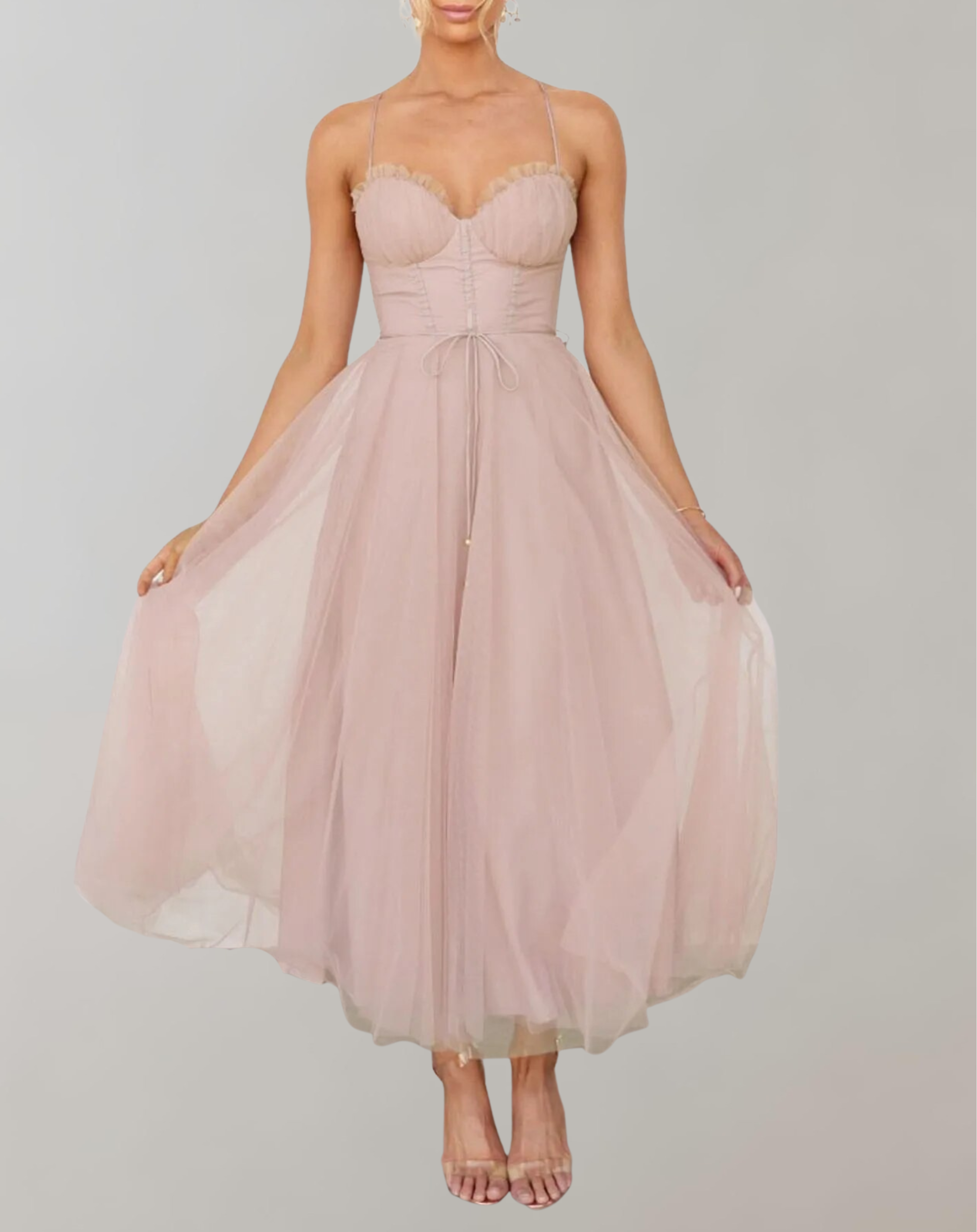Variant image for Damen Tüllkleid Festlich Elegant Hochzeitsgast Figurbetont Spaghettiträger Schwarz S-XL-11