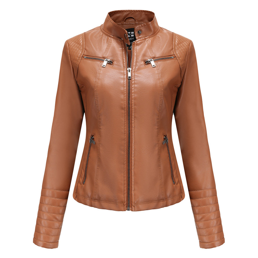 Elisa – Stylische Lederjacke mit Rippenärmeln