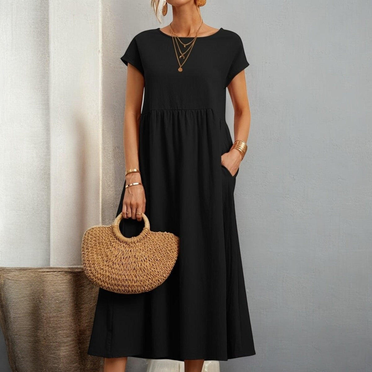CAMELL – Lässiges Sommerkleid mit Rundhalsausschnitt