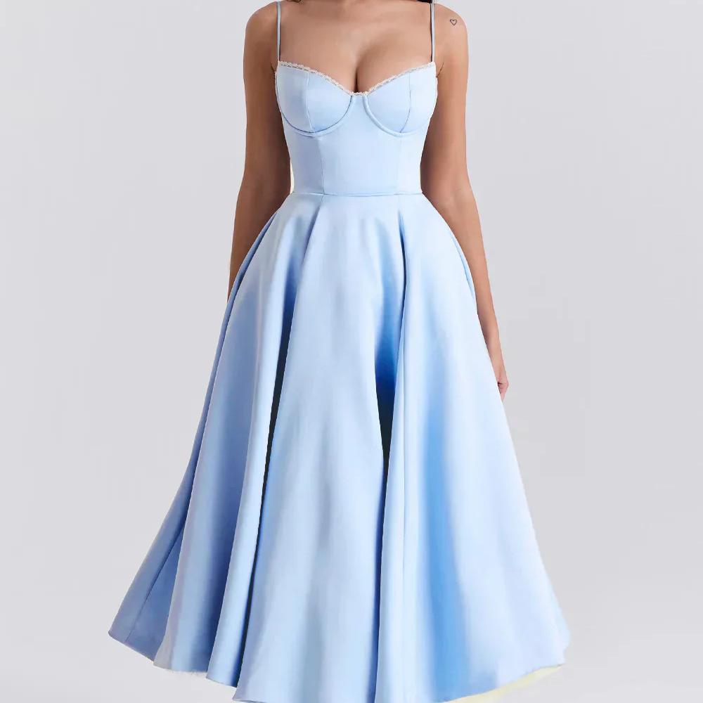 Variant image for Damen Maxikleid Figurbetont Blumenmuster Spaghettiträger Sommer Hochzeitsgast Kleid-26