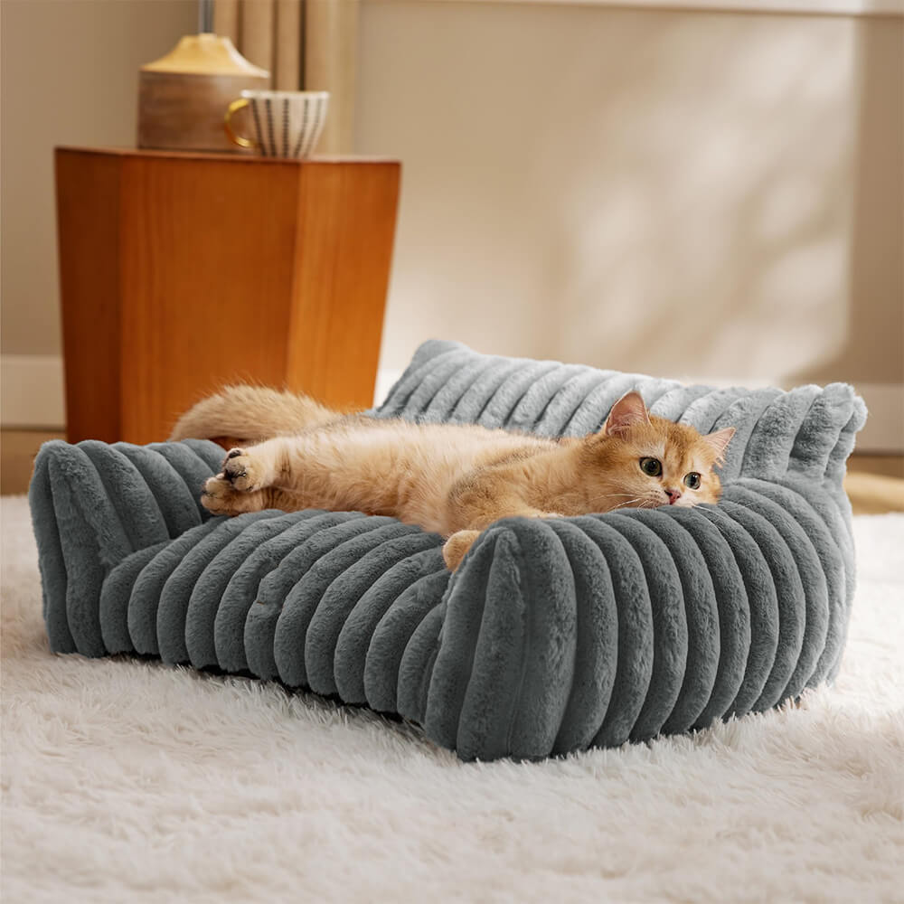 Luxuriöses Haustierbett aus Faux-Kaninchenfell mit Ergonomischem Wellendesign - Ultra-weich und Unterstützend für Maximalen Komfort-2