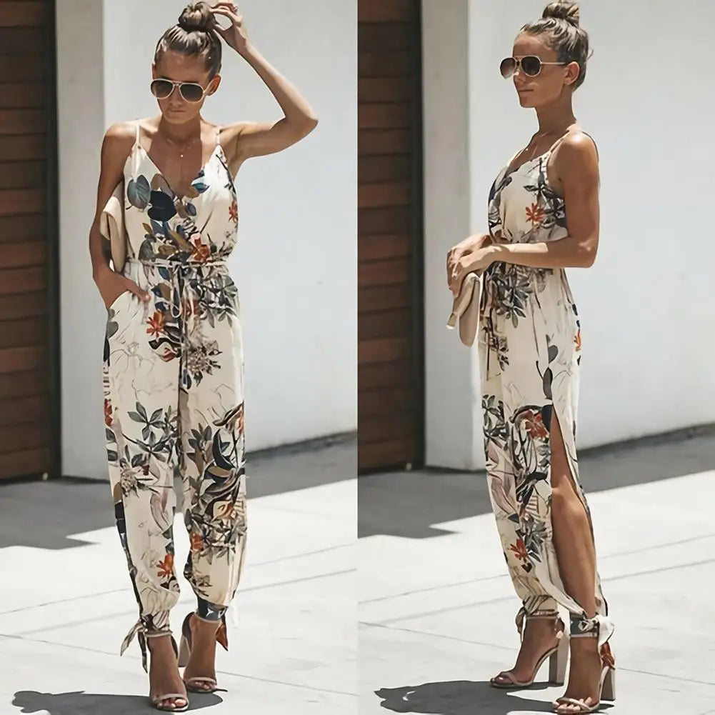 MAYA – Bedruckter Chic Jumpsuit mit Kurzarm und Gürtel