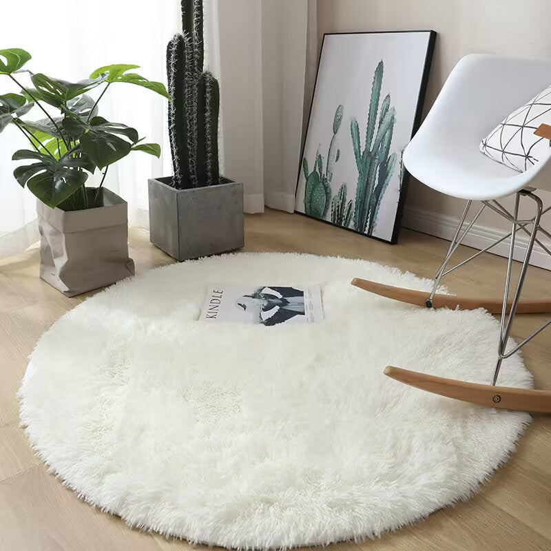 Waschbarer Runder Teppich 120 cm - Ultra-Weich mit Rutschfester Unterlage für Wohnzimmer und Schlafzimmer - Weiß-6