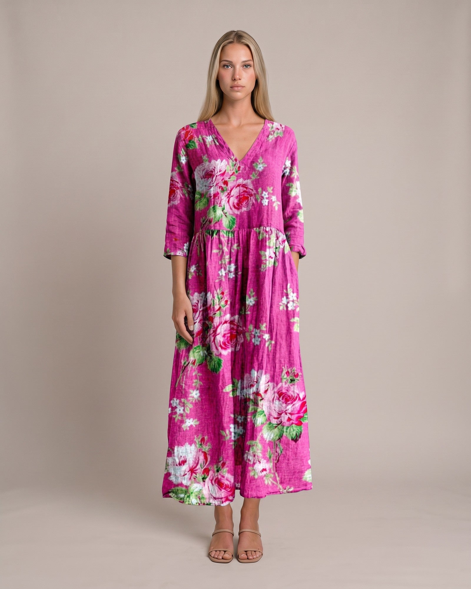 Model im Cella Maxikleid - Koralle Rosa - von vorne